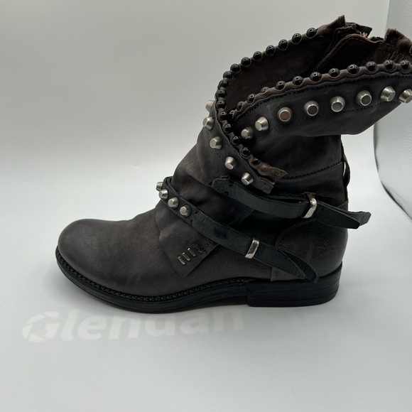 ⸻

A.S.98 “Viane” Studded Leather Biker Ankle Boots. Smoke Grey - Picture 7 of 8